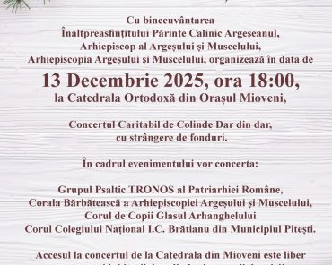 Dar din dar – concert caritabil la Catedrala Sfinții Apostoli din Mioveni